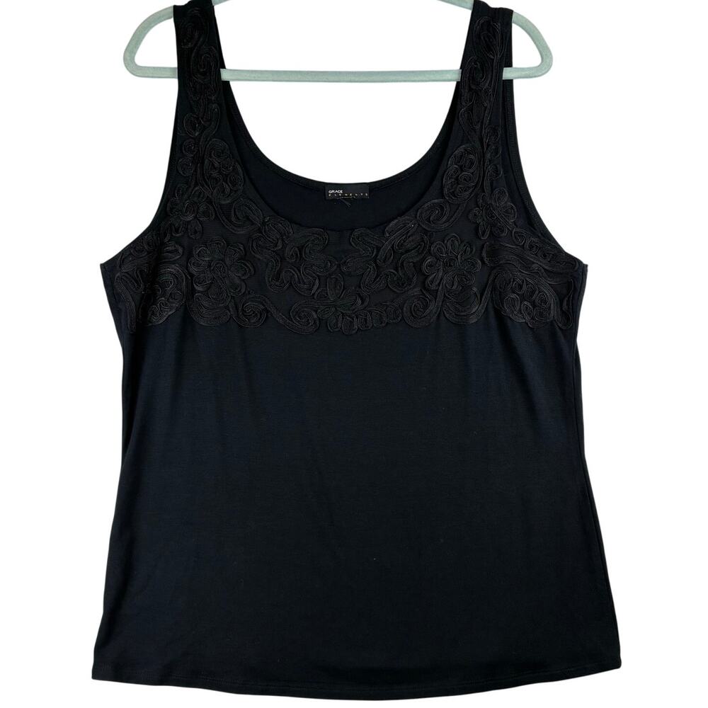 Grace Elements Tank Blouse Women's Measured L/XL Black Embroidered Lace Goth